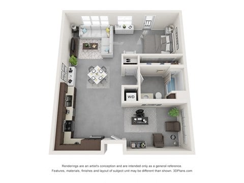 Floor plan for studio, 1 bath, 995 sqft